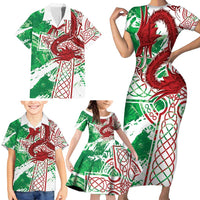Wales Cymru Am Byth Family Matching Short Sleeve Bodycon Dress and Hawaiian Shirt Celtic Dragon Triskelion - Wonder Print Shop