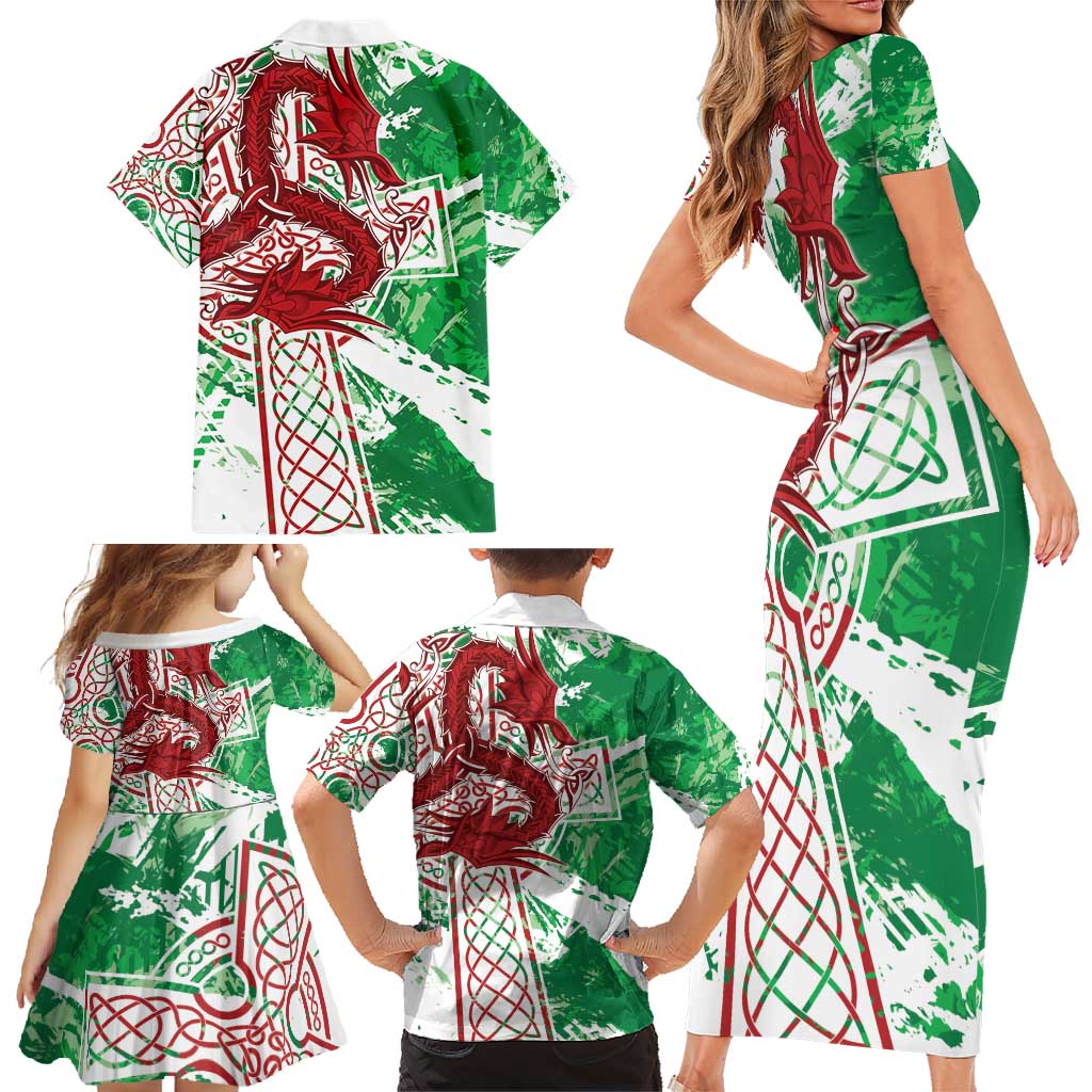 Wales Cymru Am Byth Family Matching Short Sleeve Bodycon Dress and Hawaiian Shirt Celtic Dragon Triskelion - Wonder Print Shop