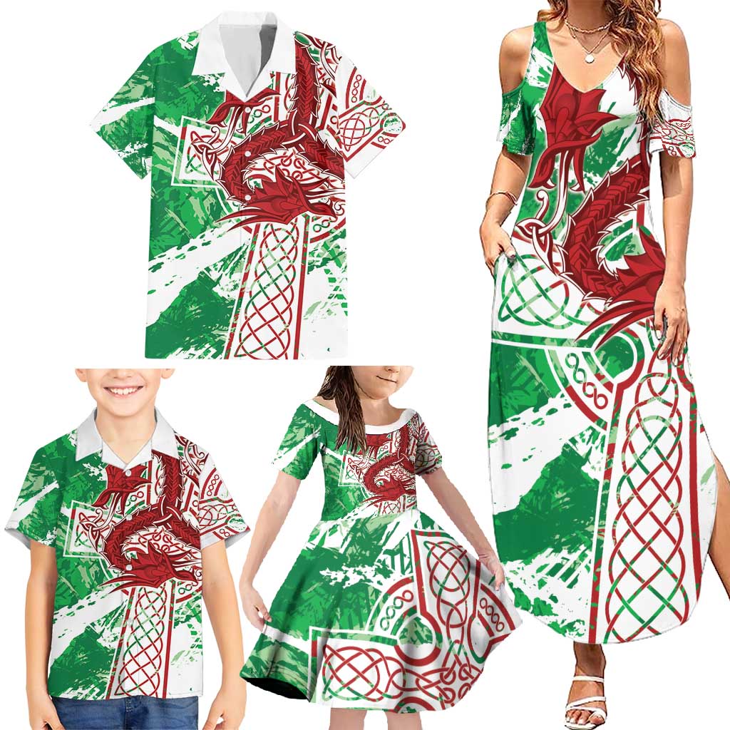 Wales Cymru Am Byth Family Matching Summer Maxi Dress and Hawaiian Shirt Celtic Dragon Triskelion - Wonder Print Shop
