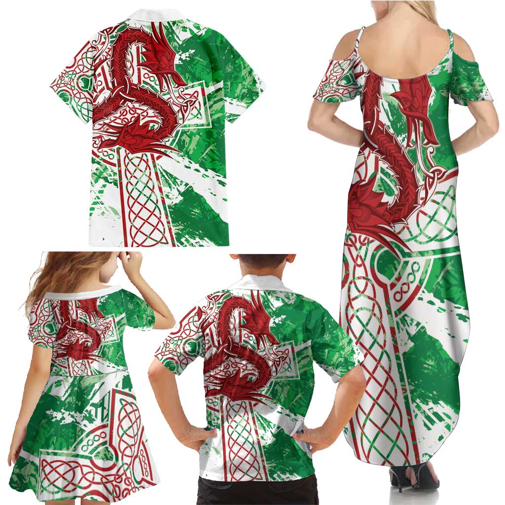 Wales Cymru Am Byth Family Matching Summer Maxi Dress and Hawaiian Shirt Celtic Dragon Triskelion - Wonder Print Shop