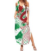 Wales Cymru Am Byth Family Matching Summer Maxi Dress and Hawaiian Shirt Celtic Dragon Triskelion - Wonder Print Shop