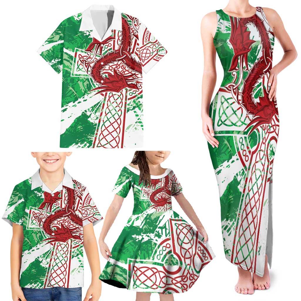 Wales Cymru Am Byth Family Matching Tank Maxi Dress and Hawaiian Shirt Celtic Dragon Triskelion - Wonder Print Shop