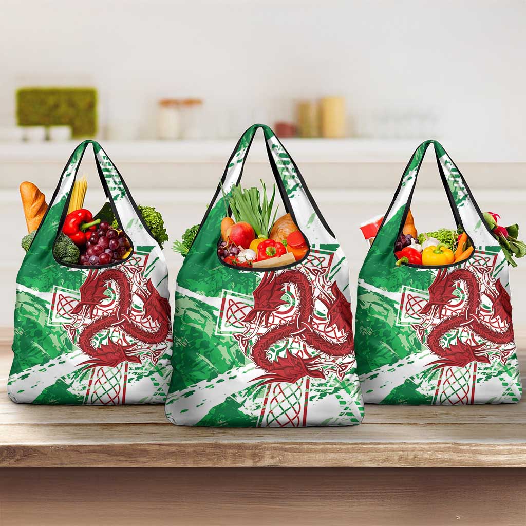 Wales Cymru Am Byth Grocery Bag Celtic Dragon Triskelion - Wonder Print Shop