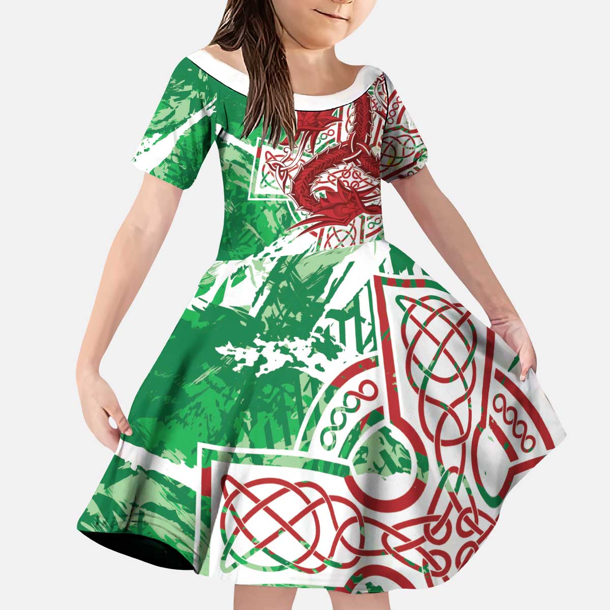 Wales Cymru Am Byth Kid Short Sleeve Dress Celtic Dragon Triskelion - Wonder Print Shop