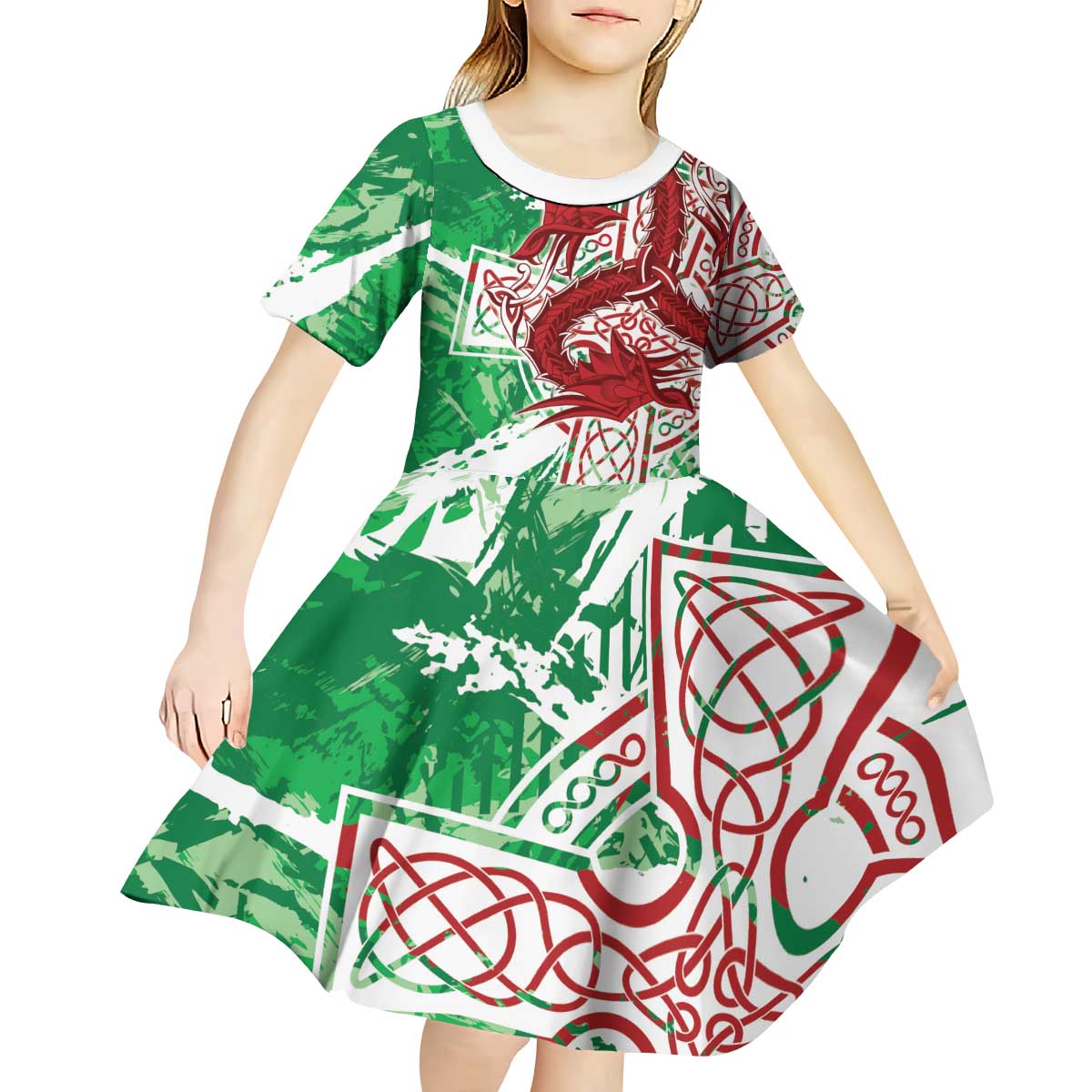 Wales Cymru Am Byth Kid Short Sleeve Dress Celtic Dragon Triskelion - Wonder Print Shop