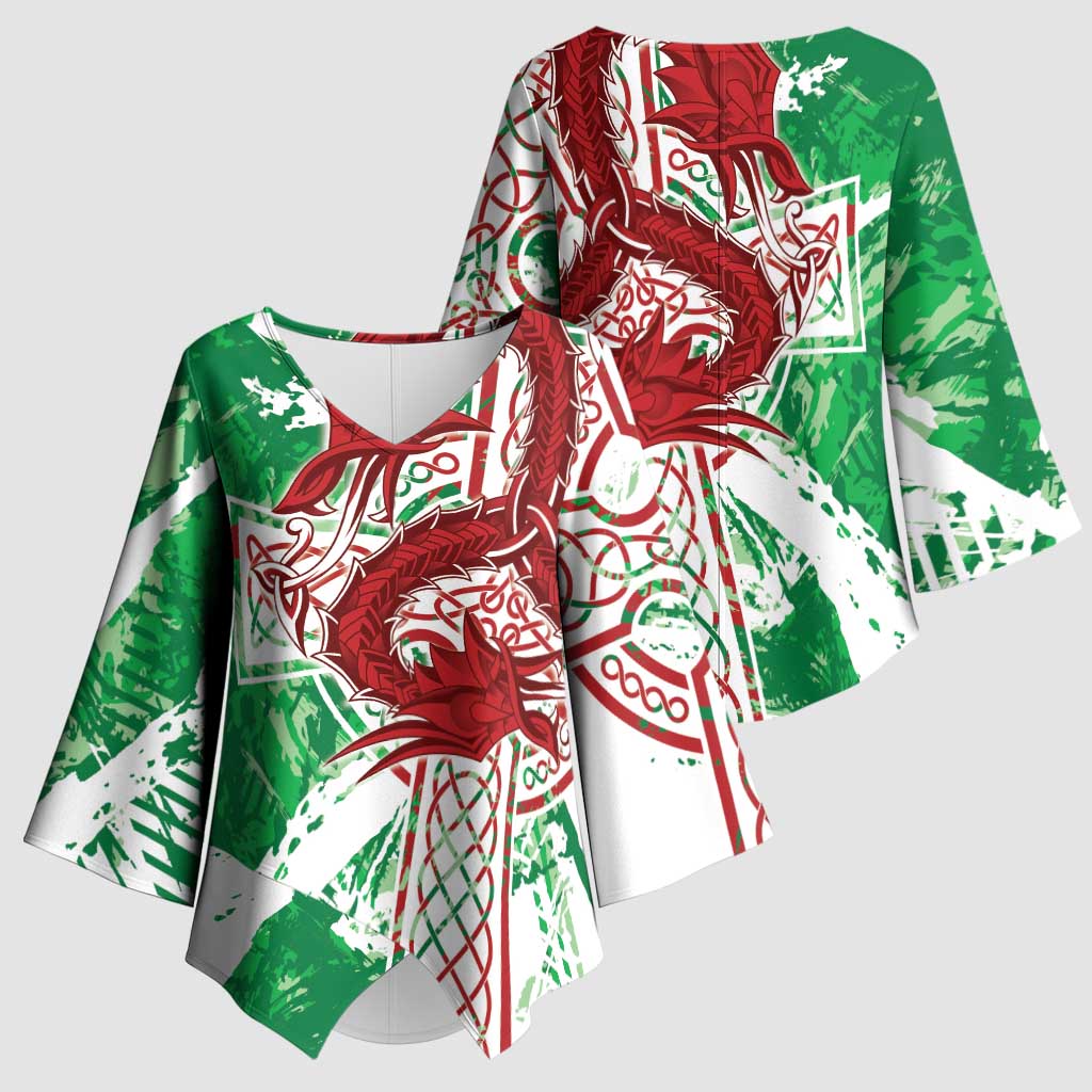 Wales Cymru Am Byth Kimono Sleeve Blouse Celtic Dragon Triskelion - Wonder Print Shop