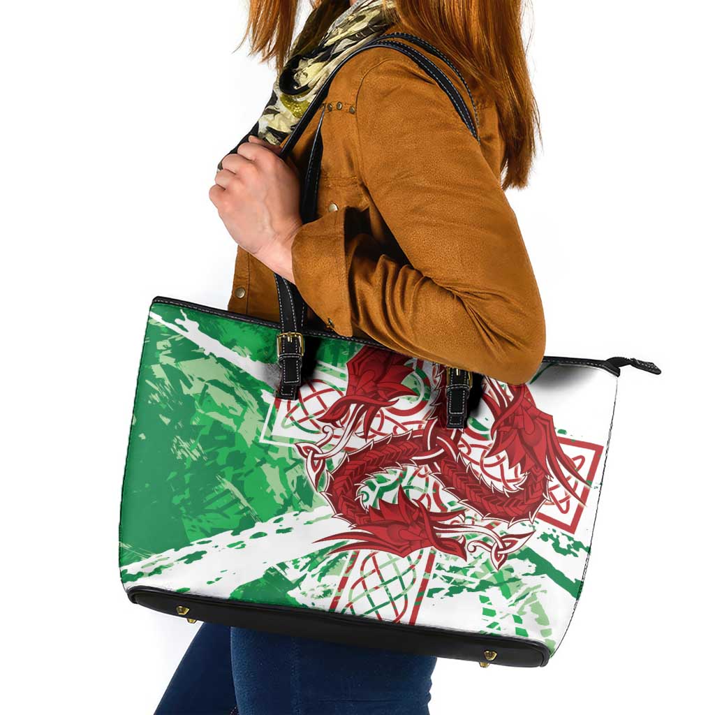 Wales Cymru Am Byth Leather Tote Bag Celtic Dragon Triskelion - Wonder Print Shop