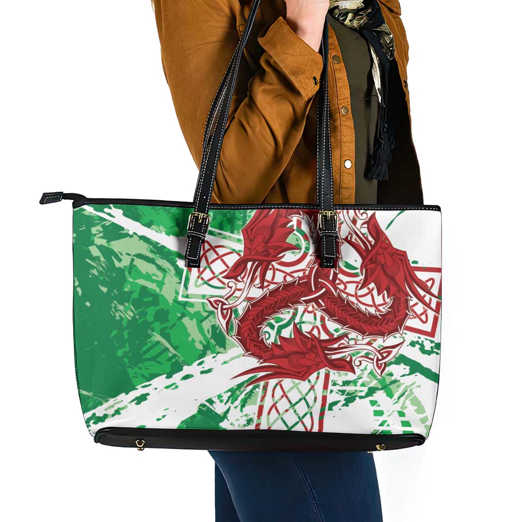 Wales Cymru Am Byth Leather Tote Bag Celtic Dragon Triskelion - Wonder Print Shop