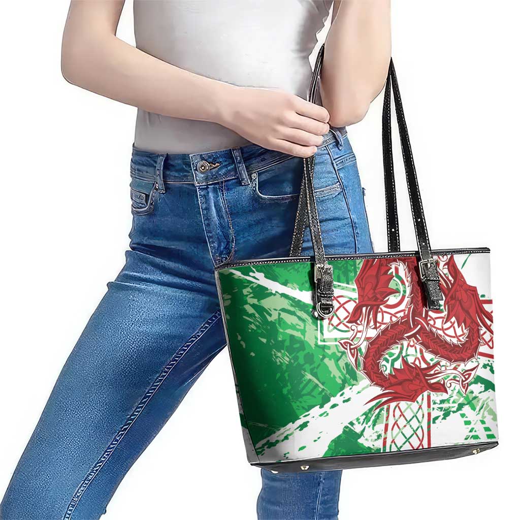 Wales Cymru Am Byth Leather Tote Bag Celtic Dragon Triskelion - Wonder Print Shop