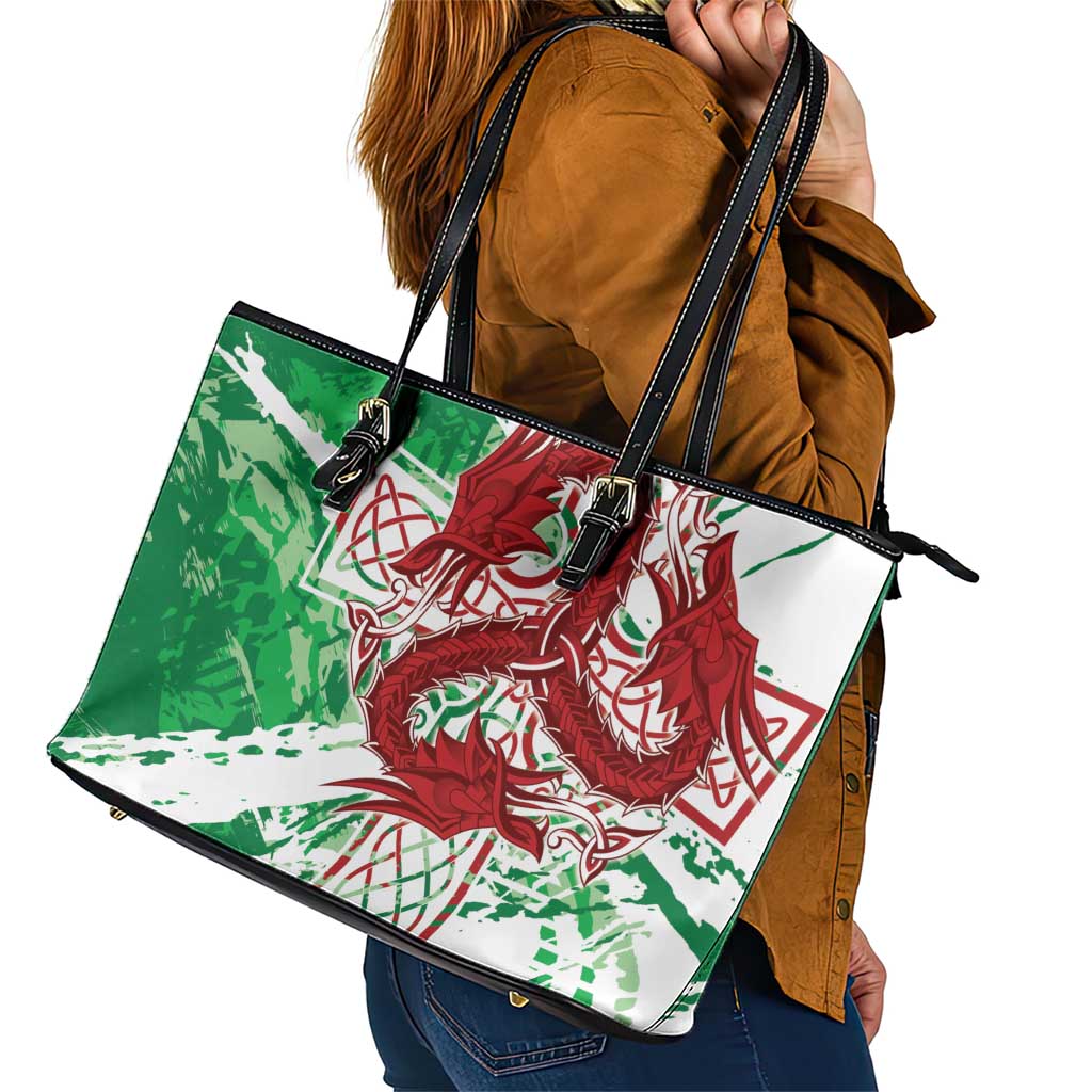 Wales Cymru Am Byth Leather Tote Bag Celtic Dragon Triskelion - Wonder Print Shop