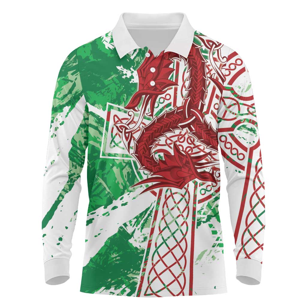 Wales Cymru Am Byth Long Sleeve Polo Shirt Celtic Dragon Triskelion - Wonder Print Shop