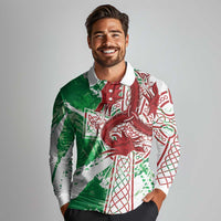 Wales Cymru Am Byth Long Sleeve Polo Shirt Celtic Dragon Triskelion - Wonder Print Shop