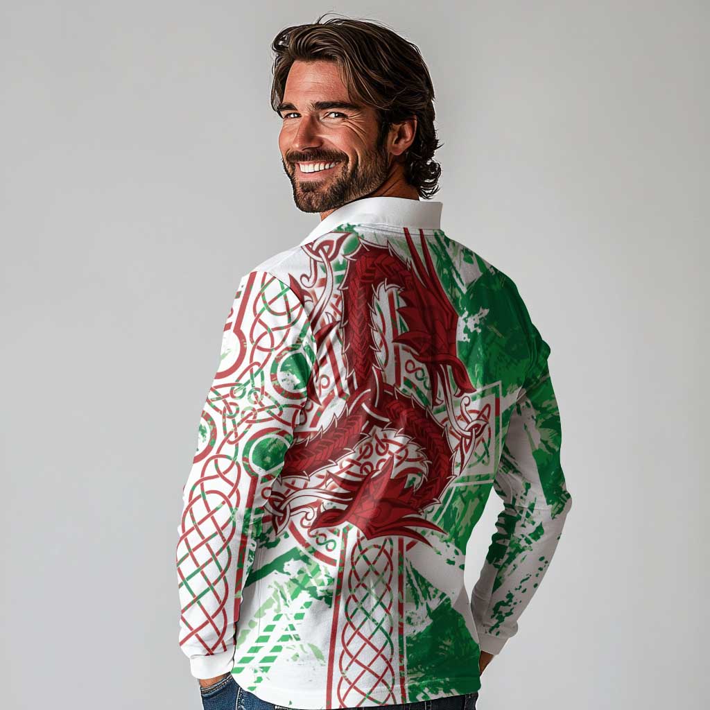 Wales Cymru Am Byth Long Sleeve Polo Shirt Celtic Dragon Triskelion - Wonder Print Shop