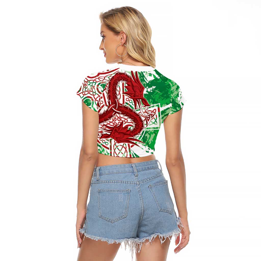 Wales Cymru Am Byth Raglan Cropped T Shirt Celtic Dragon Triskelion - Wonder Print Shop