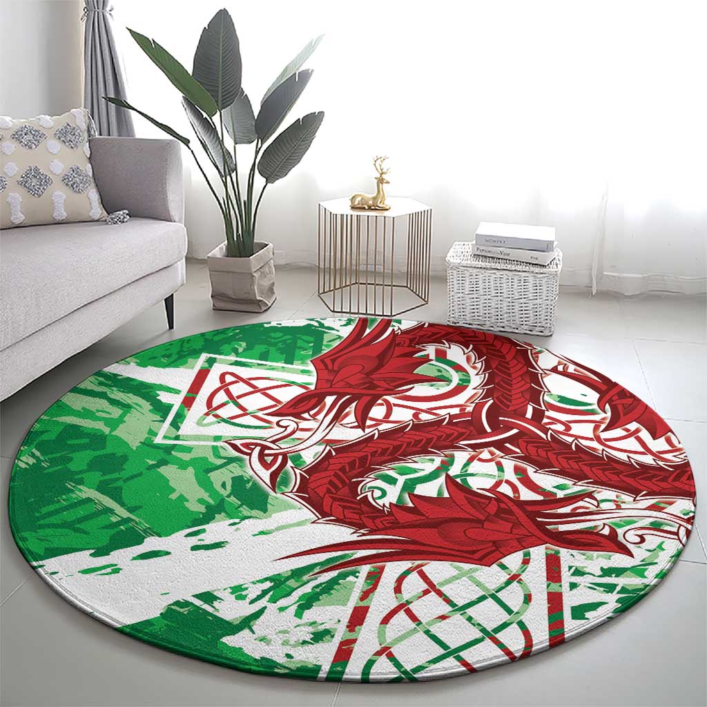 Wales Cymru Am Byth Round Carpet Celtic Dragon Triskelion - Wonder Print Shop