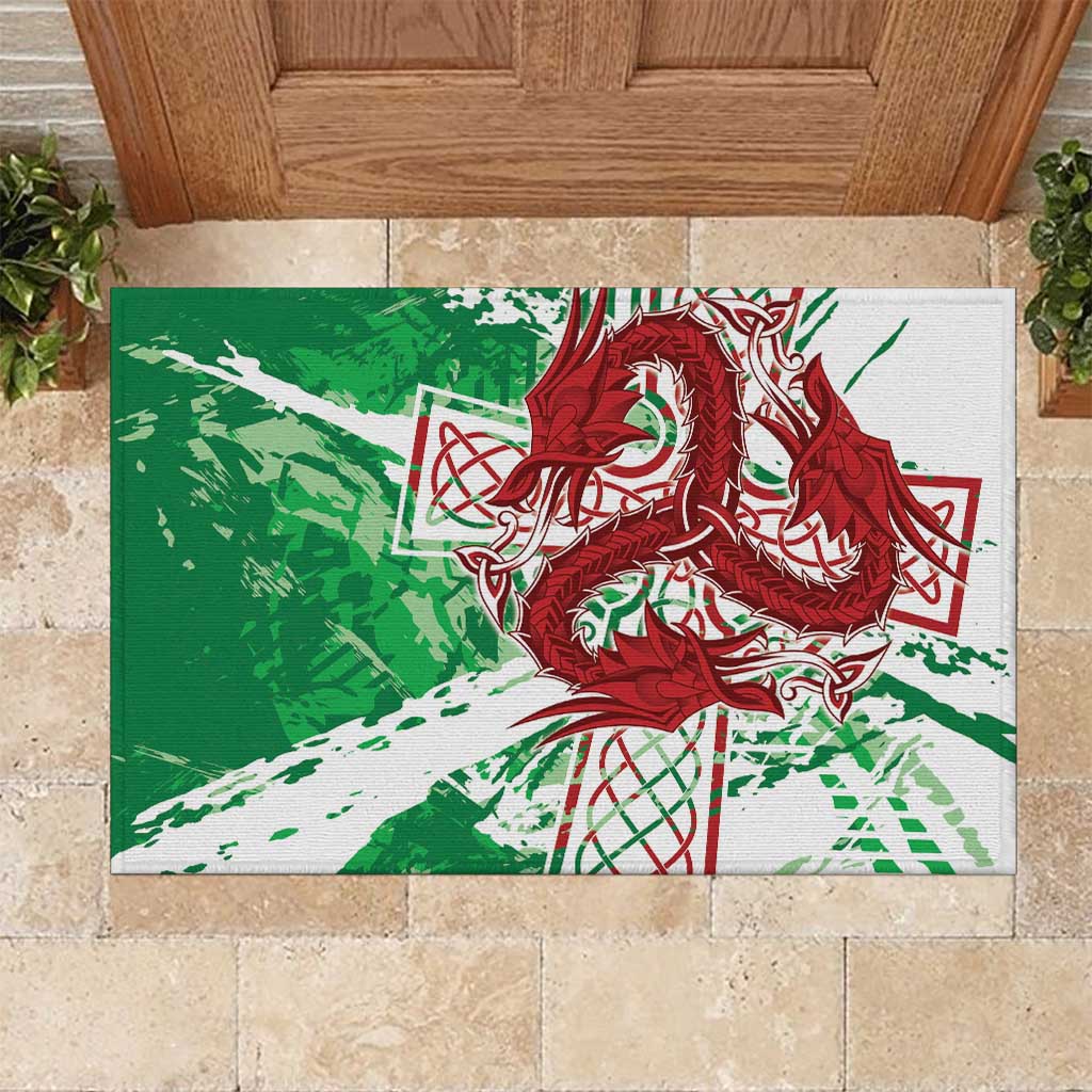 Wales Cymru Am Byth Rubber Doormat Celtic Dragon Triskelion - Wonder Print Shop