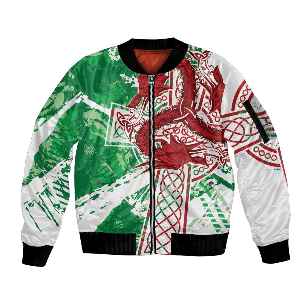 Wales Cymru Am Byth Sleeve Zip Bomber Jacket Celtic Dragon Triskelion - Wonder Print Shop