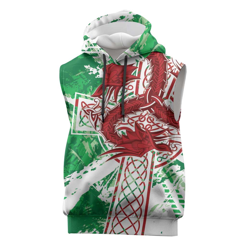 Wales Cymru Am Byth Sleeveless Hoodie Celtic Dragon Triskelion - Wonder Print Shop