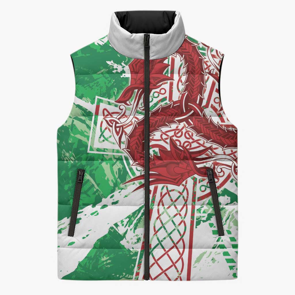 Wales Cymru Am Byth Sleeveless Puffer Jacket Celtic Dragon Triskelion - Wonder Print Shop