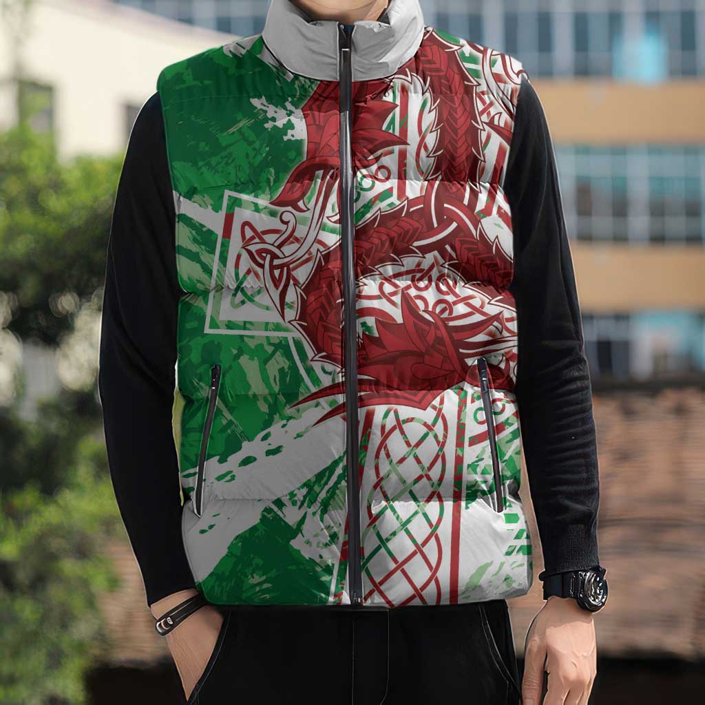 Wales Cymru Am Byth Sleeveless Puffer Jacket Celtic Dragon Triskelion - Wonder Print Shop