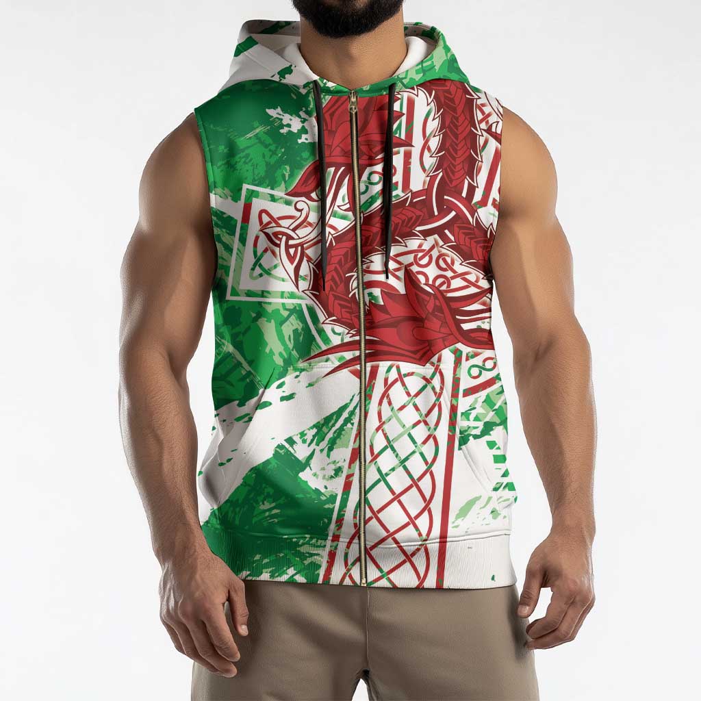 Wales Cymru Am Byth Sleeveless Zip Hoodie Celtic Dragon Triskelion - Wonder Print Shop