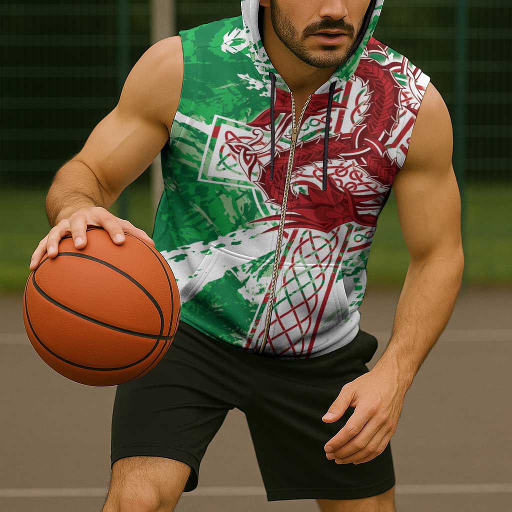 Wales Cymru Am Byth Sleeveless Zip Hoodie Celtic Dragon Triskelion - Wonder Print Shop