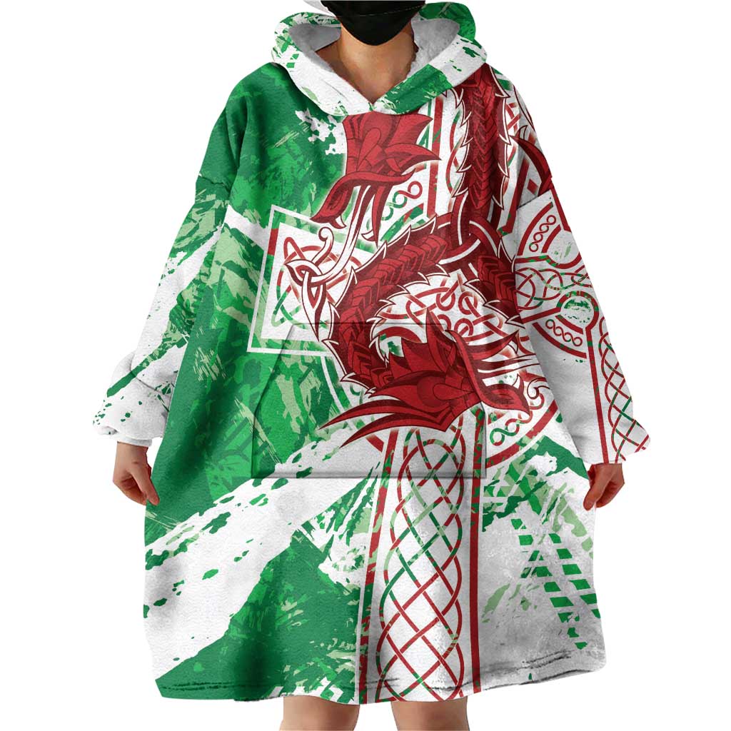 Wales Cymru Am Byth Wearable Blanket Hoodie Celtic Dragon Triskelion - Wonder Print Shop