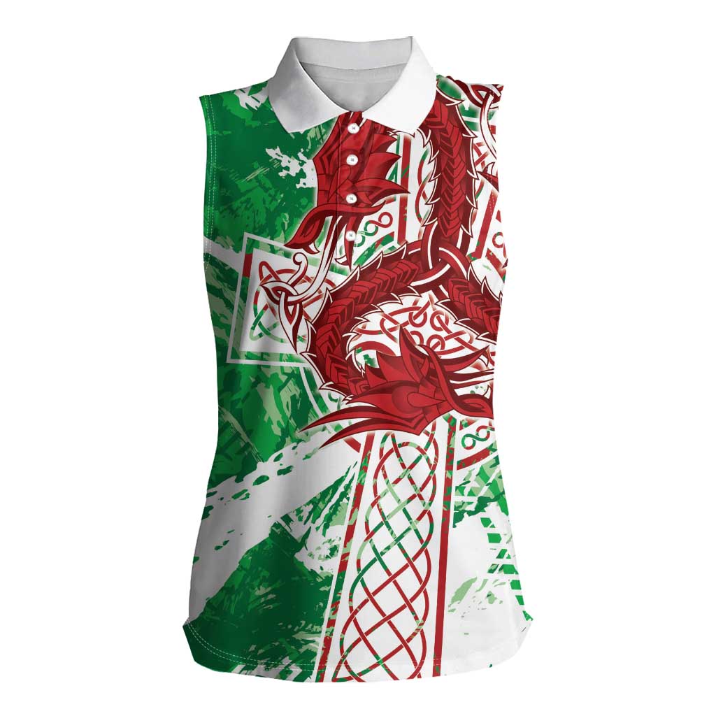Wales Cymru Am Byth Women Sleeveless Polo Shirt Celtic Dragon Triskelion - Wonder Print Shop