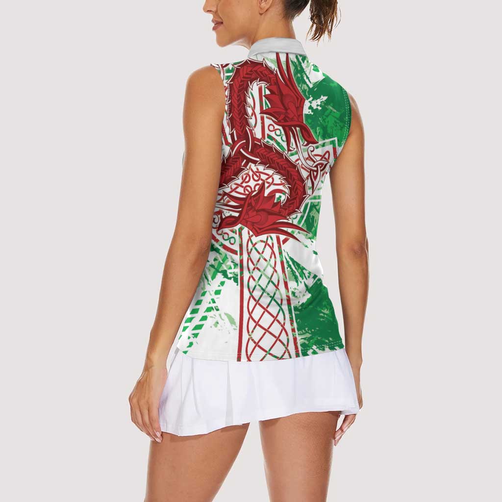 Wales Cymru Am Byth Women Sleeveless Polo Shirt Celtic Dragon Triskelion - Wonder Print Shop