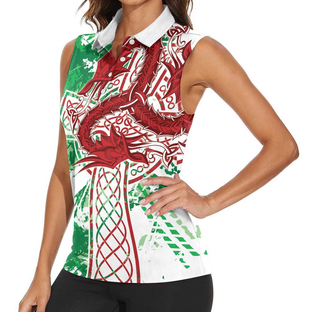 Wales Cymru Am Byth Women Sleeveless Polo Shirt Celtic Dragon Triskelion - Wonder Print Shop