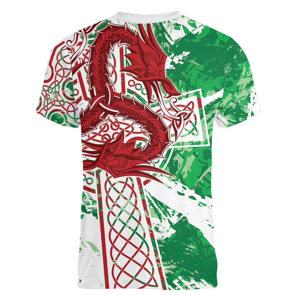 Wales Cymru Am Byth Women V-Neck T-Shirt Celtic Dragon Triskelion - Wonder Print Shop