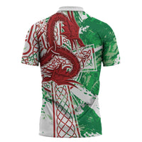 Wales Cymru Am Byth Zipper Polo Shirt Celtic Dragon Triskelion - Wonder Print Shop