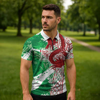 Wales Cymru Am Byth Zipper Polo Shirt Celtic Dragon Triskelion - Wonder Print Shop