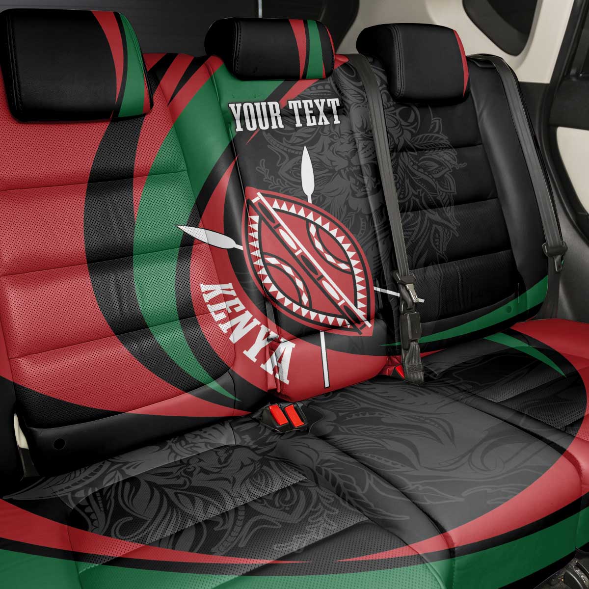 Kenya Mashujaa Day Personalized Back Car Seat Cover Lion Warrior with Masai Shield LT7 - Wonder Print Shop