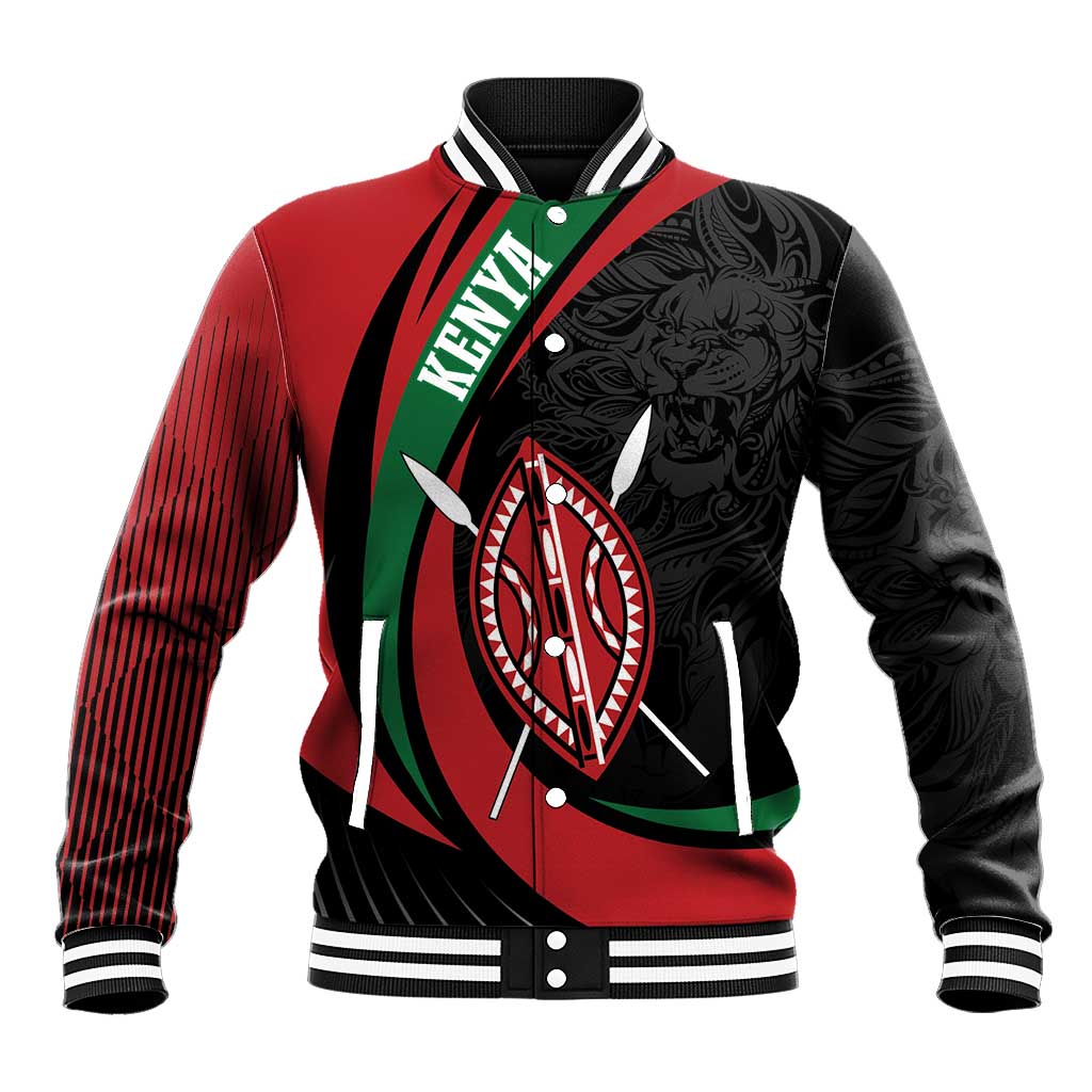 Kenya Mashujaa Day Personalized Baseball Jacket Lion Warrior with Masai Shield LT7 - Wonder Print Shop