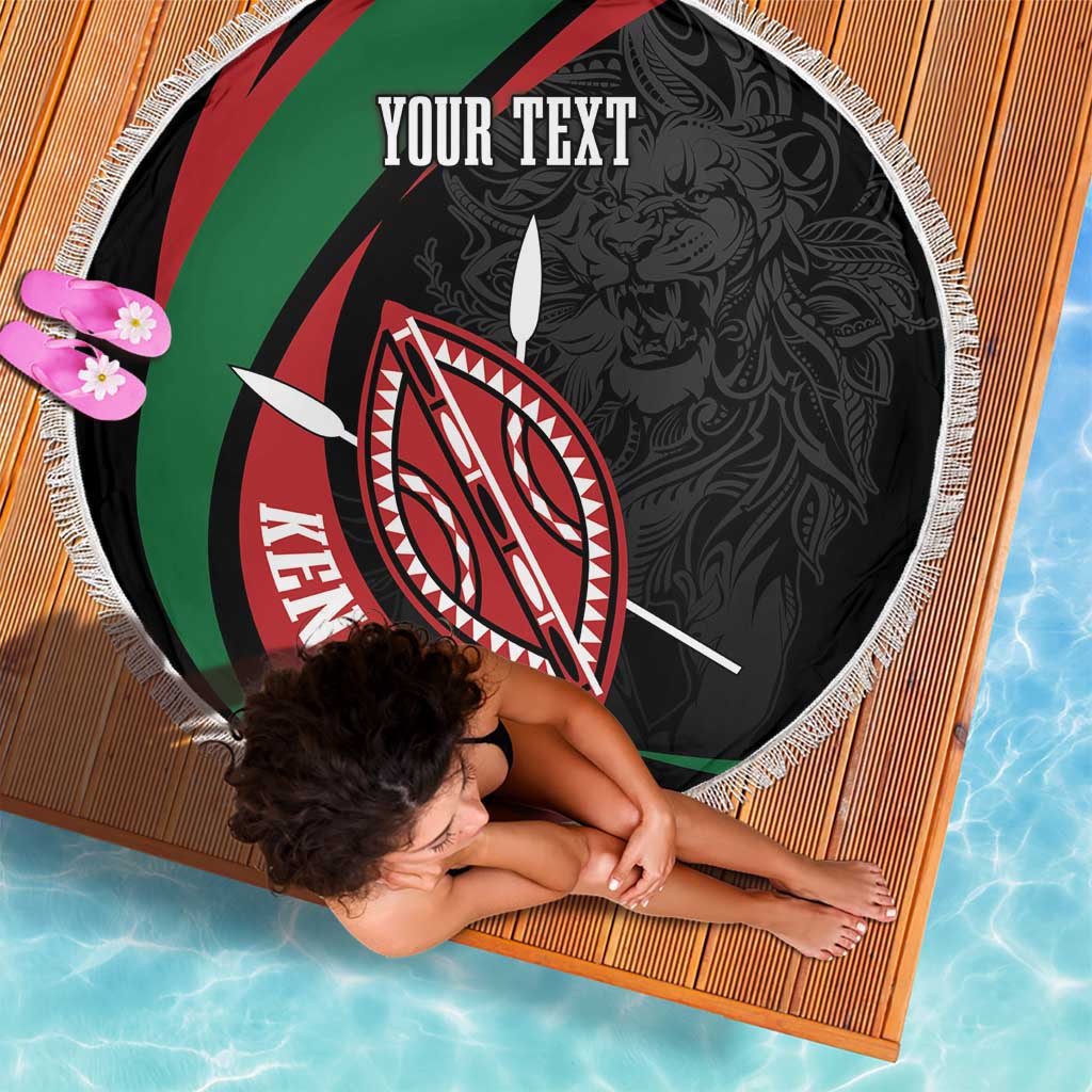 Kenya Mashujaa Day Personalized Beach Blanket Lion Warrior with Masai Shield LT7 - Wonder Print Shop