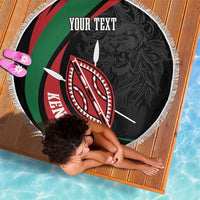 Kenya Mashujaa Day Personalized Beach Blanket Lion Warrior with Masai Shield LT7 - Wonder Print Shop
