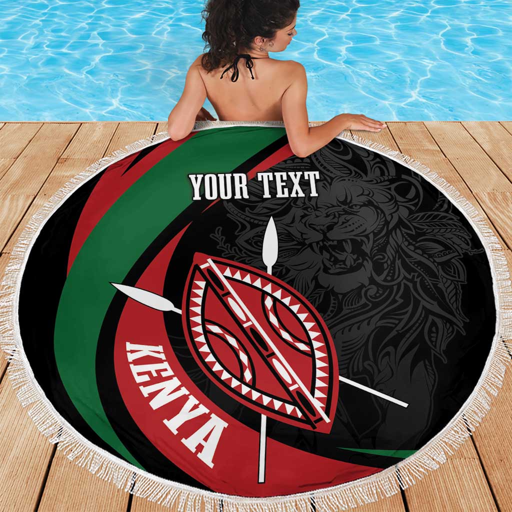 Kenya Mashujaa Day Personalized Beach Blanket Lion Warrior with Masai Shield LT7 - Wonder Print Shop