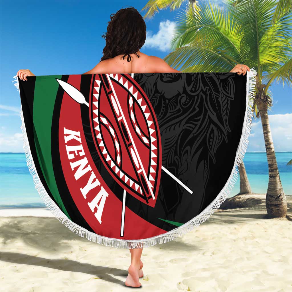 Kenya Mashujaa Day Personalized Beach Blanket Lion Warrior with Masai Shield LT7 - Wonder Print Shop