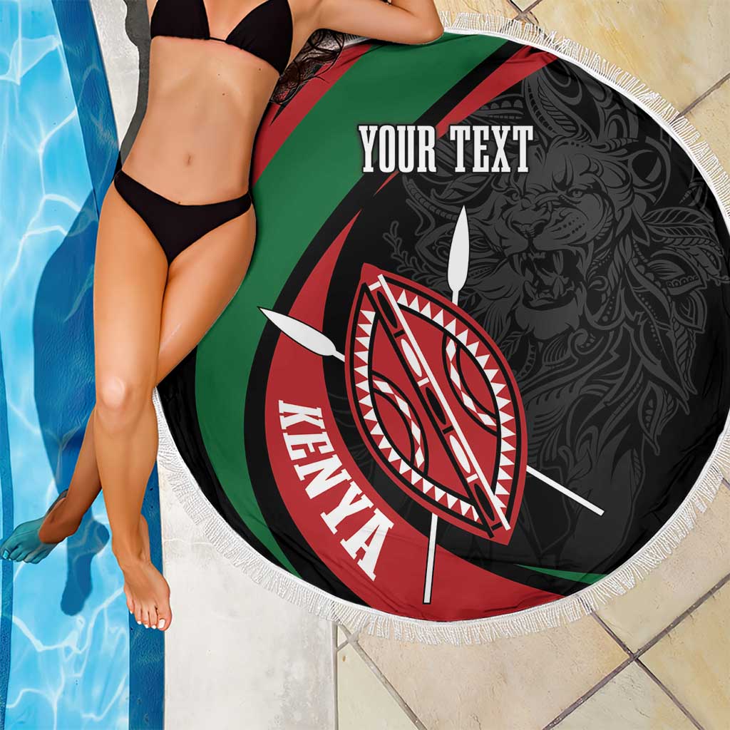 Kenya Mashujaa Day Personalized Beach Blanket Lion Warrior with Masai Shield LT7 - Wonder Print Shop