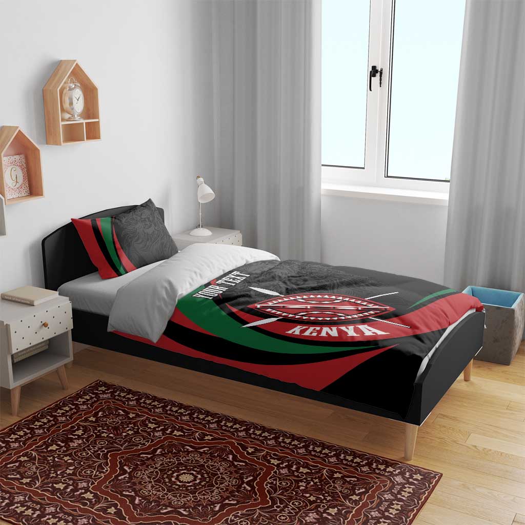 Kenya Mashujaa Day Personalized Bedding Set Lion Warrior with Masai Shield LT7 - Wonder Print Shop