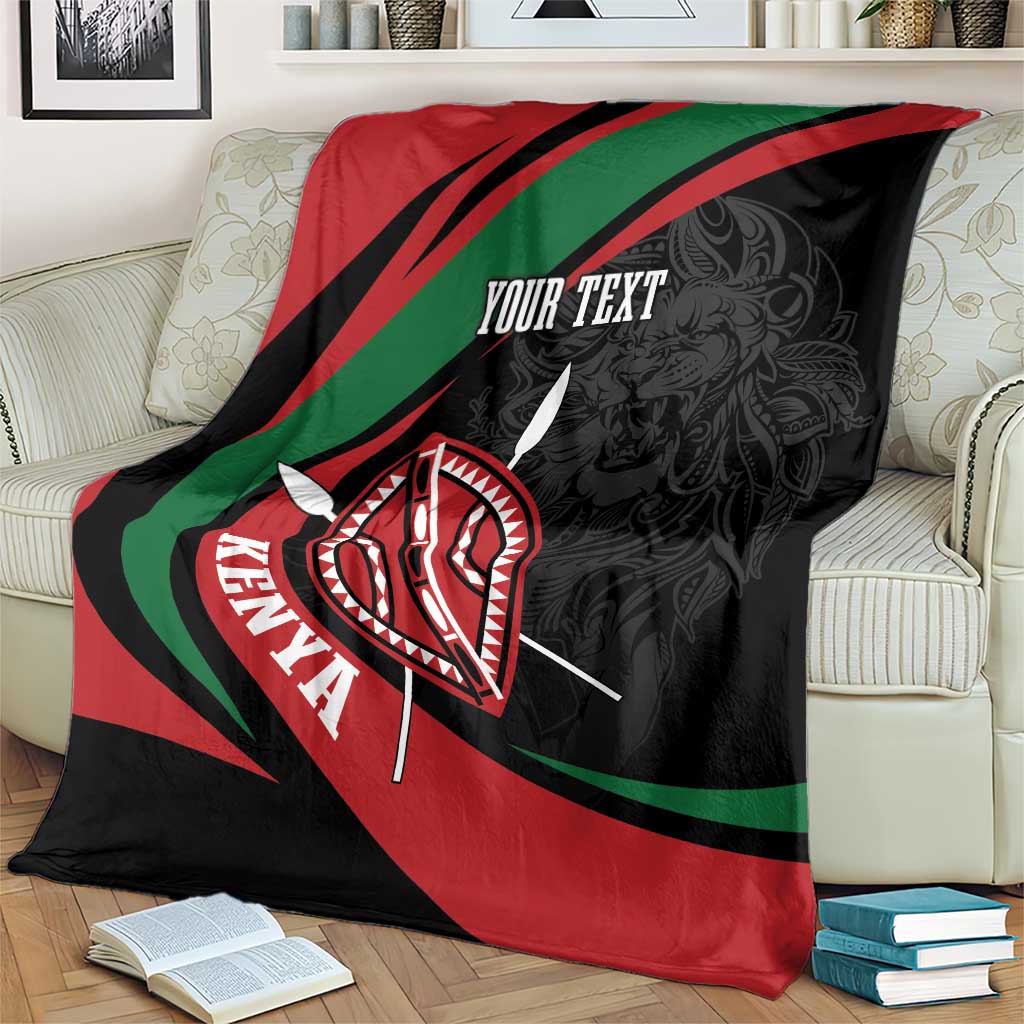 Kenya Mashujaa Day Personalized Blanket Lion Warrior with Masai Shield