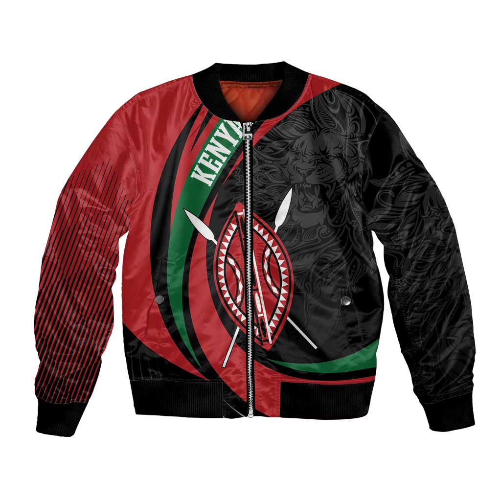 Kenya Mashujaa Day Personalized Bomber Jacket Lion Warrior with Masai Shield LT7 - Wonder Print Shop