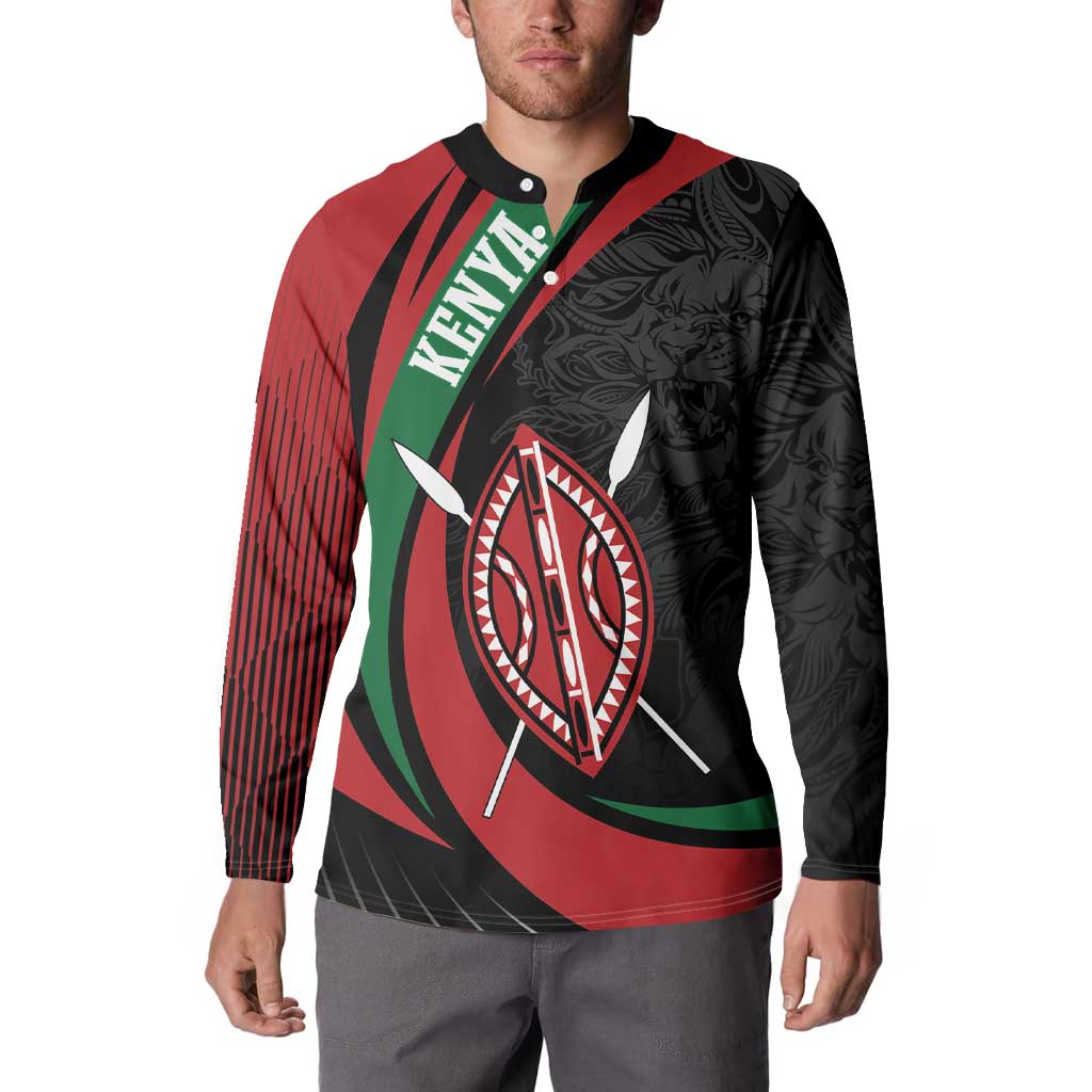 Kenya Mashujaa Day Personalized Button Sweatshirt Lion Warrior with Masai Shield LT7 - Wonder Print Shop