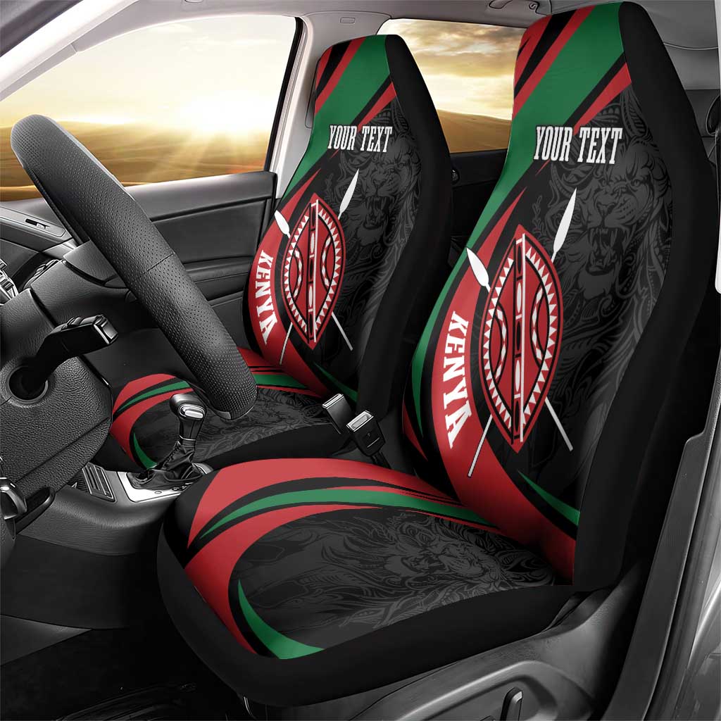Kenya Mashujaa Day Personalized Car Seat Cover Lion Warrior with Masai Shield LT7 - Wonder Print Shop