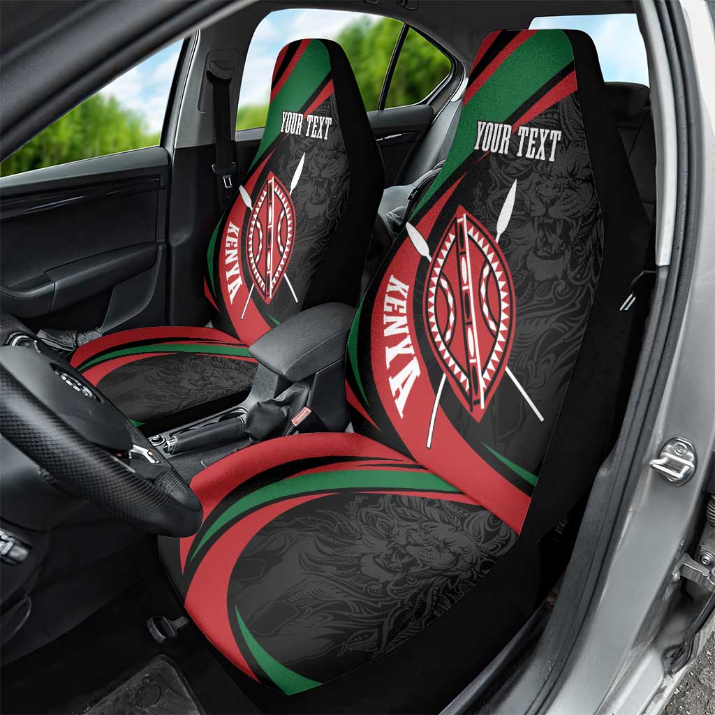 Kenya Mashujaa Day Personalized Car Seat Cover Lion Warrior with Masai Shield LT7 - Wonder Print Shop