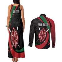 Kenya Mashujaa Day Personalized Couples Matching Tank Maxi Dress and Long Sleeve Button Shirt Lion Warrior with Masai Shield LT7 - Wonder Print Shop