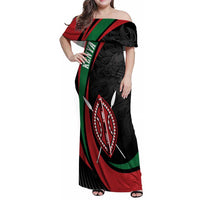 Kenya Mashujaa Day Personalized Family Matching Off Shoulder Maxi Dress and Hawaiian Shirt Lion Warrior with Masai Shield LT7 - Wonder Print Shop