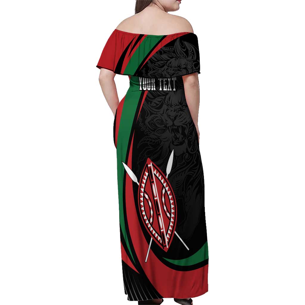 Kenya Mashujaa Day Personalized Family Matching Off Shoulder Maxi Dress and Hawaiian Shirt Lion Warrior with Masai Shield LT7 - Wonder Print Shop