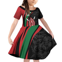 Kenya Mashujaa Day Personalized Family Matching Off Shoulder Short Dress and Hawaiian Shirt Lion Warrior with Masai Shield LT7 - Wonder Print Shop